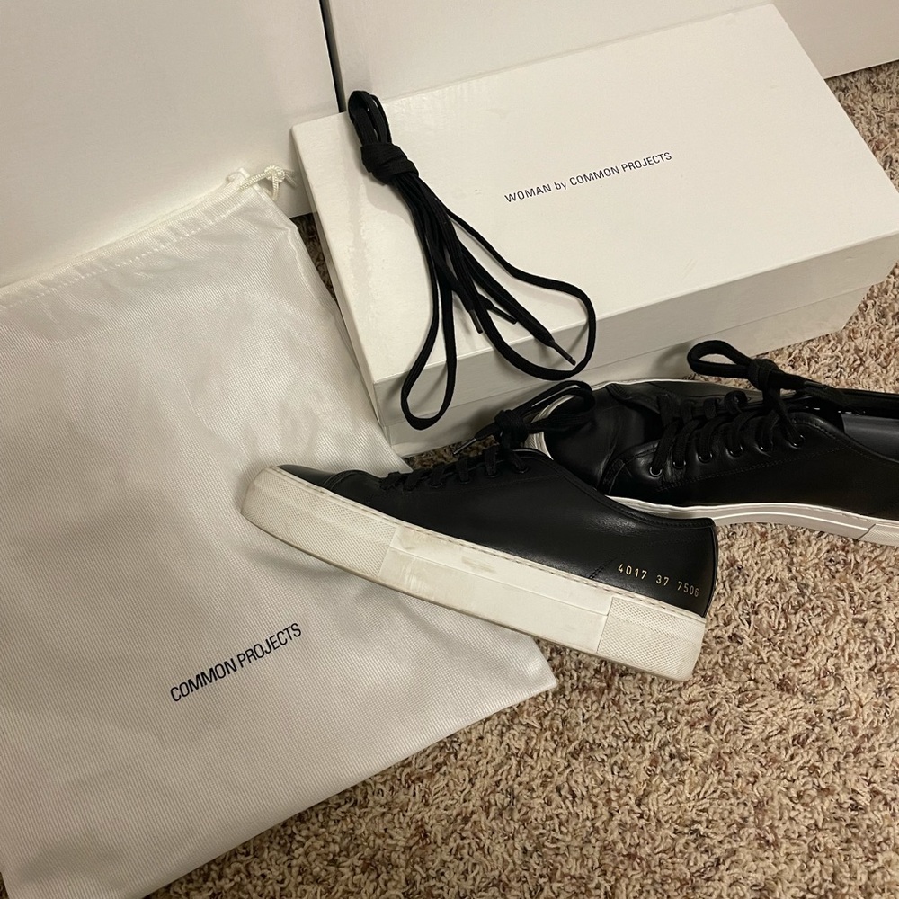 Common Projects Black Leather Low-Top Sneakers with White Soles
